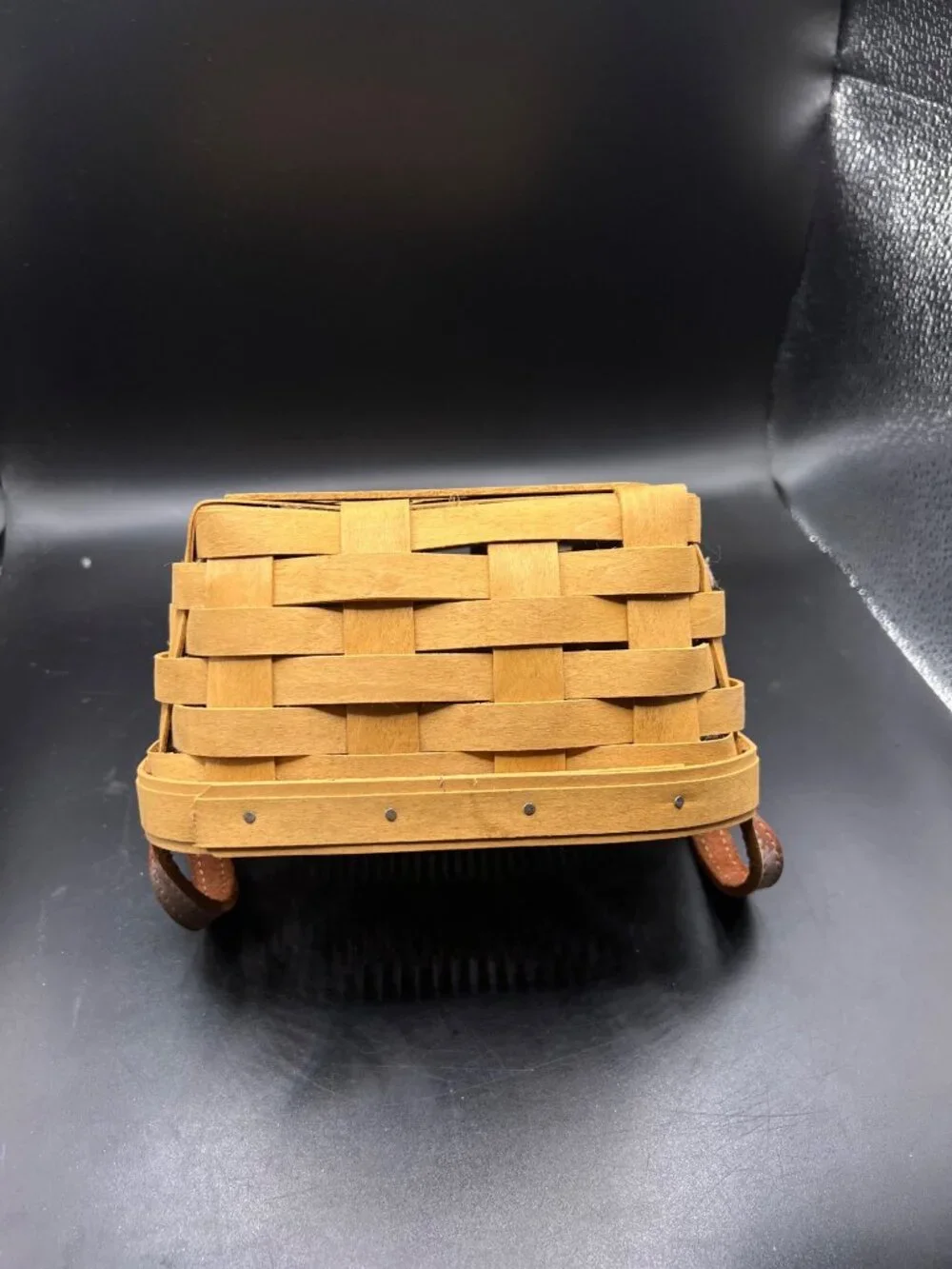 Longaberger Handmade Basket Leather Handles 2003 Rustic Woven Wood USA Vintage